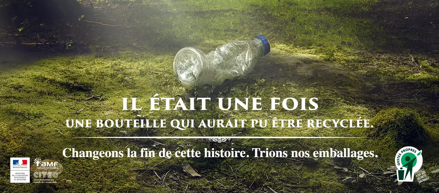 Campagne de communication Gestes Propres, il était une fois une bouteille qui aurait pu être recyclée